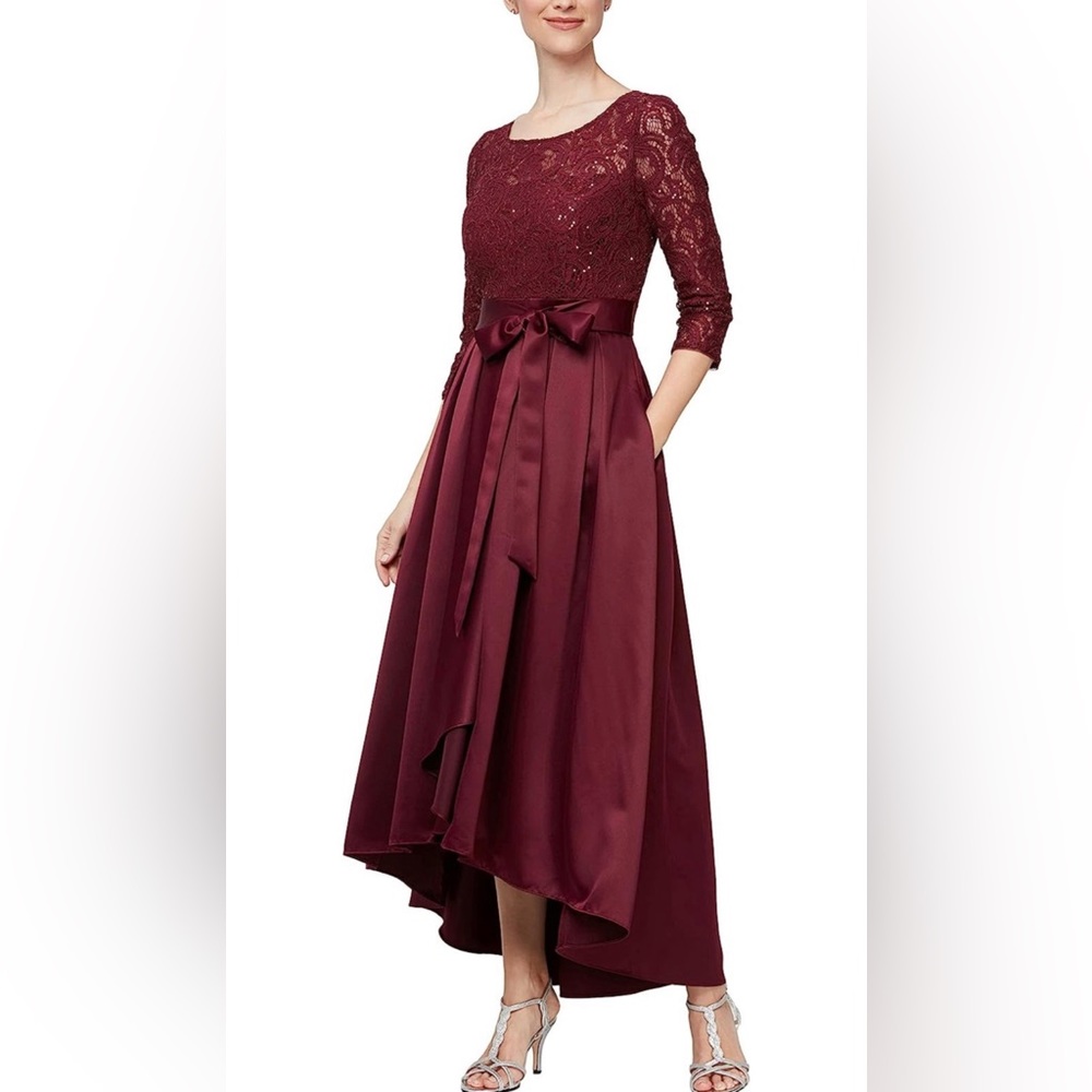 Alex Evenings Women's Satin Ballgown Dress with Pockets size 14